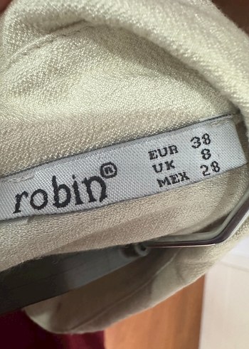 Düğmeli Bej Keten Kadın Elbise - Görsel 5