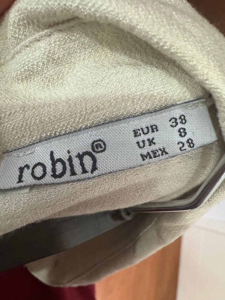 Düğmeli Bej Keten Kadın Elbise - Görsel 5