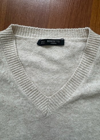 Gri V Yaka Örgü Kadın Kazak - Görsel 3