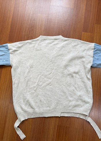 Gri V Yaka Örgü Kadın Kazak - Görsel 2