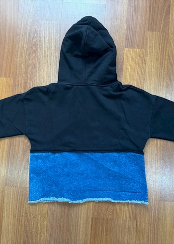 Kapüşonlu Siyah Denim Detaylı Sweatshirt - Görsel 2