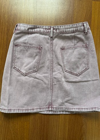 Pembe Düğmeli Midi Denim Etek - Görsel 2