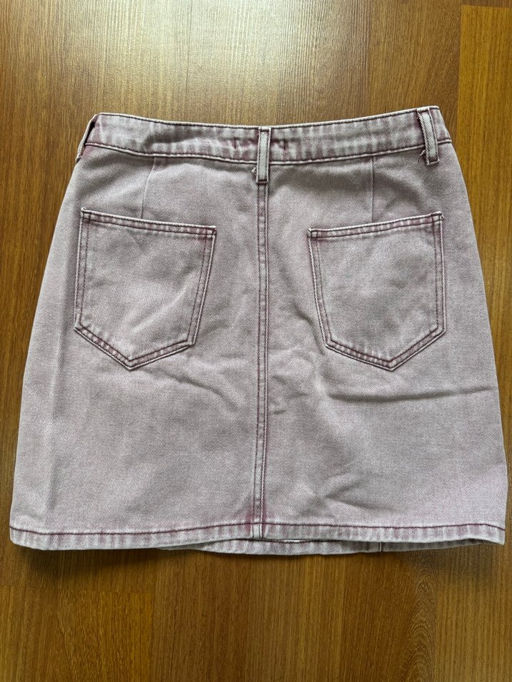 Pembe Düğmeli Midi Denim Etek - Görsel 2