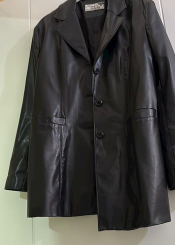 Düğmeli Siyah Deri Kadın Ceket - Görsel 2