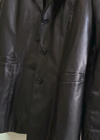 Düğmeli Siyah Deri Kadın Ceket - Görsel 3