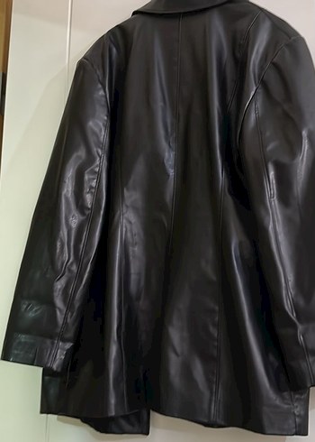 Düğmeli Siyah Deri Kadın Ceket - Görsel 7