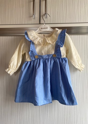 H&M Mavi Fırfırlı Keten Kız Elbise