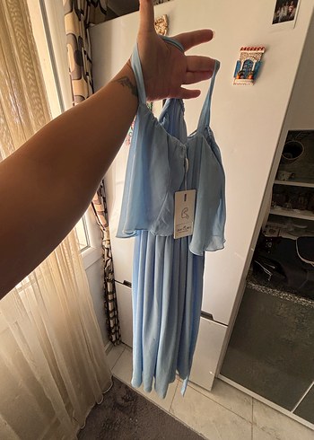 Mavi Straplez Hamile Elbisesi - Görsel 3