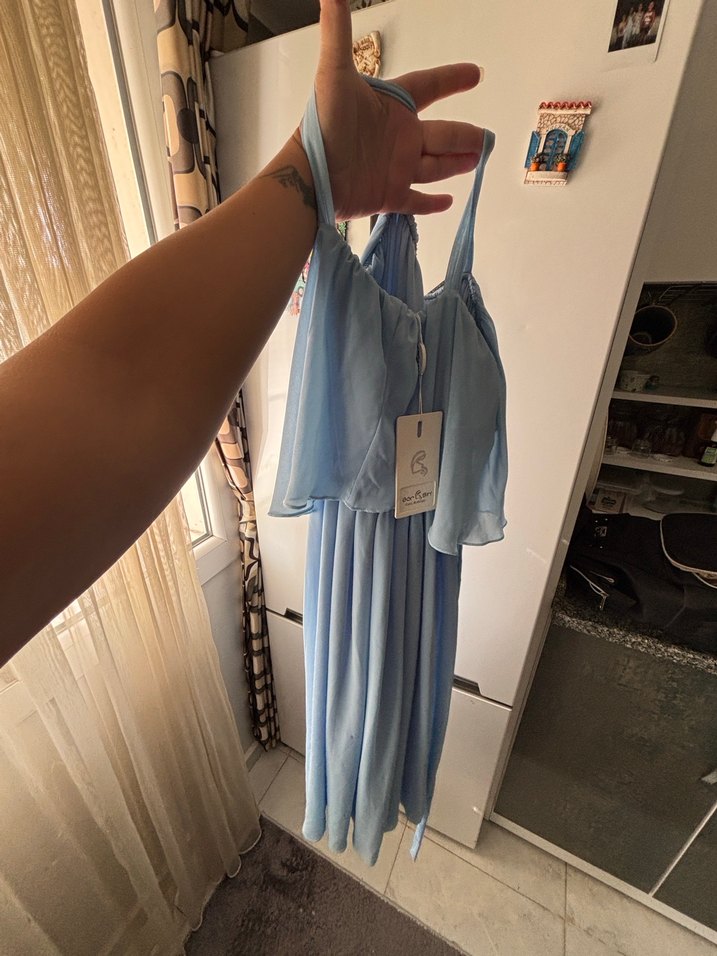 Mavi Straplez Hamile Elbisesi - Görsel 3