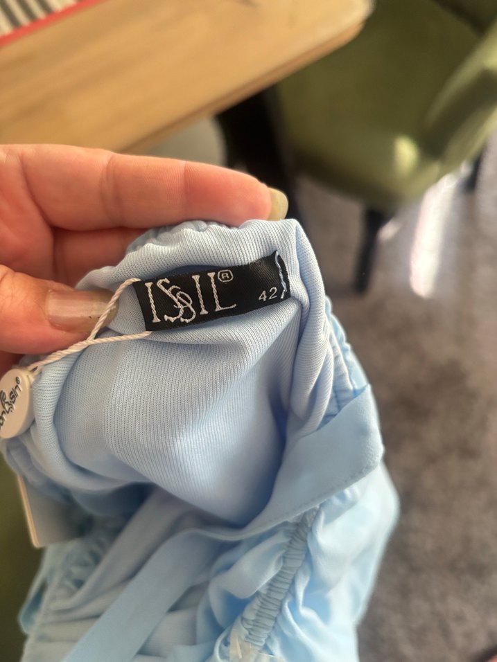 Mavi Straplez Hamile Elbisesi - Görsel 5