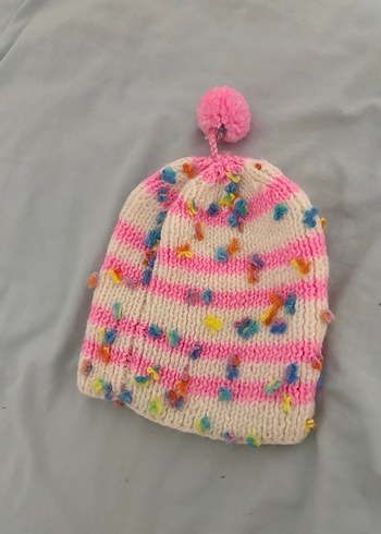 Renkli Ponponlu Örgü Pembe Bere - Görsel 2