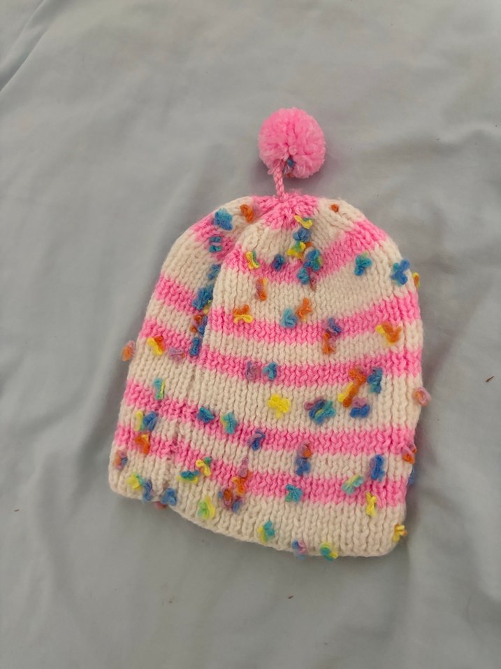 Renkli Ponponlu Örgü Pembe Bere - Görsel 2