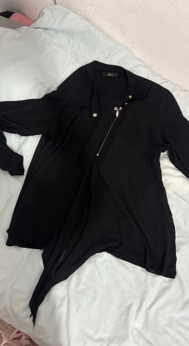 Siyah Midi Hamile Ceketi Fermuarlı - Görsel 2