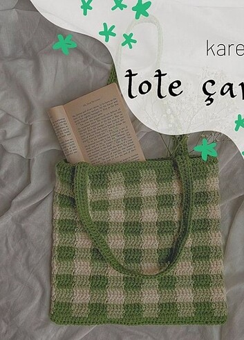 kareli örgü tote çanta 