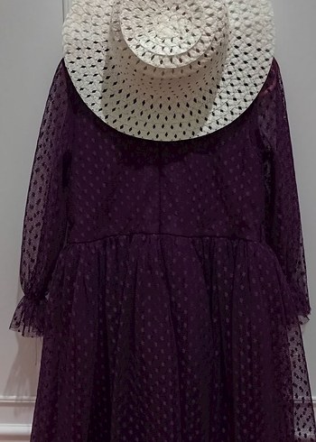 Uzun Kollu Mor Kız Elbisesi - Görsel 4