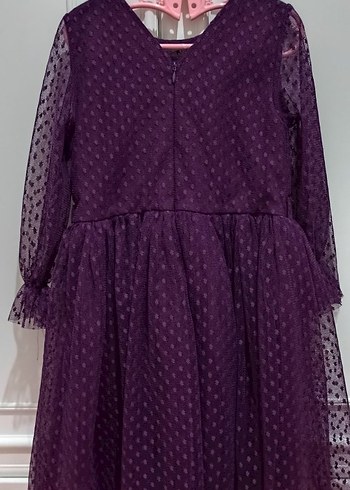 Uzun Kollu Mor Kız Elbisesi - Görsel 3