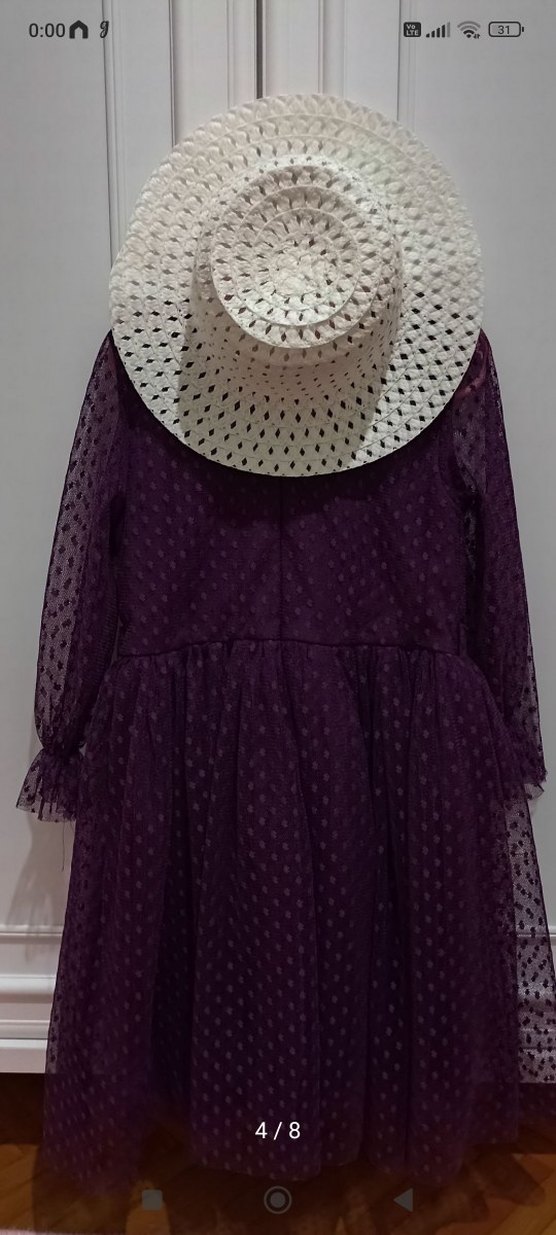 Uzun Kollu Mor Kız Elbisesi - Görsel 4