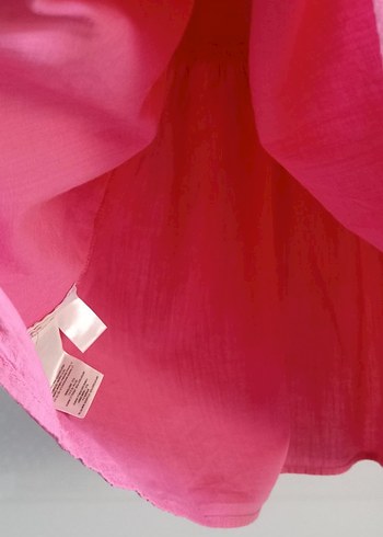 Pembe Keten Kız Çocuk Fırfırlı Elbise - Görsel 5