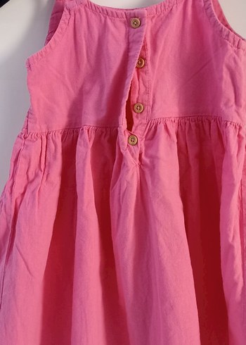 Pembe Keten Kız Çocuk Fırfırlı Elbise - Görsel 3