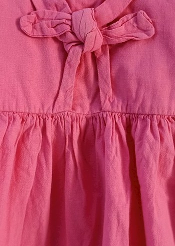 Pembe Keten Kız Çocuk Fırfırlı Elbise - Görsel 2