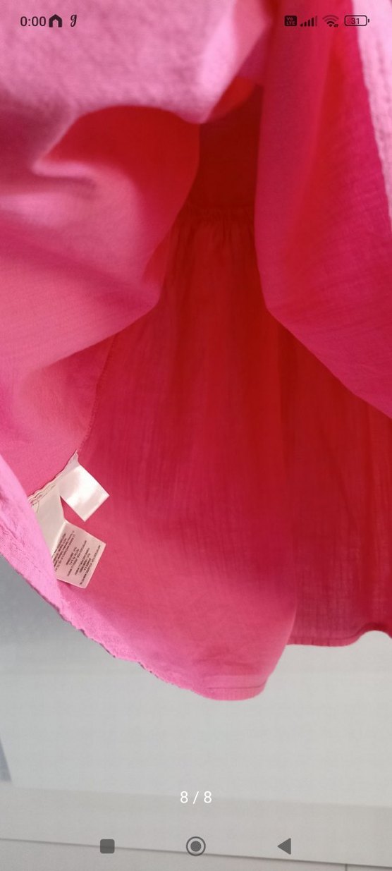 Pembe Keten Kız Çocuk Fırfırlı Elbise - Görsel 5