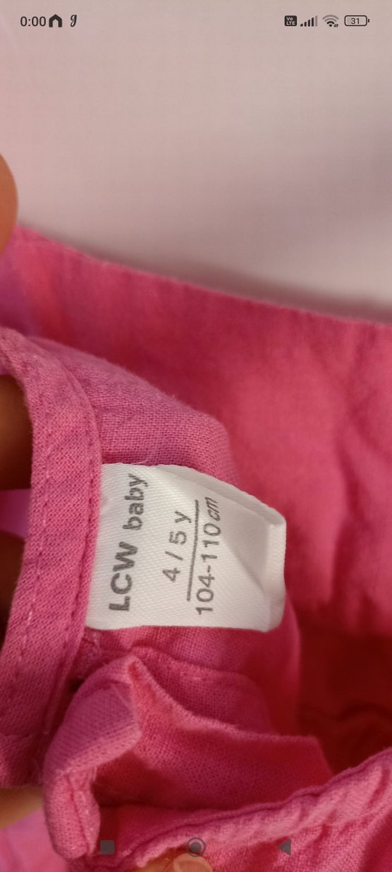 Pembe Keten Kız Çocuk Fırfırlı Elbise - Görsel 4