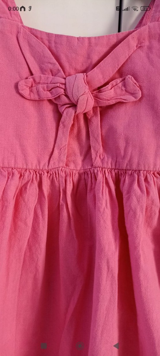 Pembe Keten Kız Çocuk Fırfırlı Elbise - Görsel 2