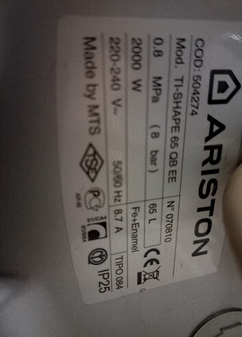 Ariston 65 litre termosifon - Görsel 3