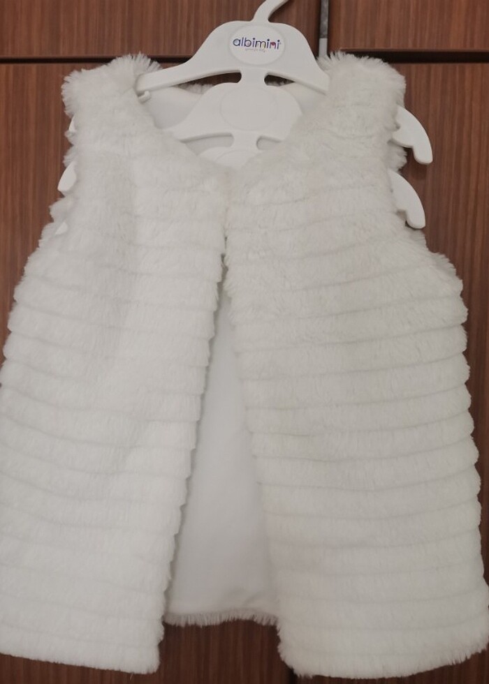 keten vıntage taş rengi kız çocuk elbise 4-5 yaş pelüş yelek ve  - Görsel 2