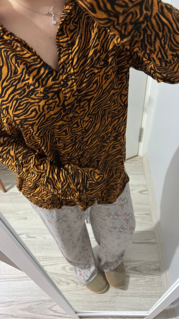 Kahverengi Zebra Desenli Kadın Gömlek - Görsel 3