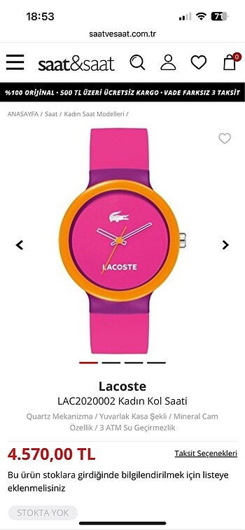 Lacoste saat pembe