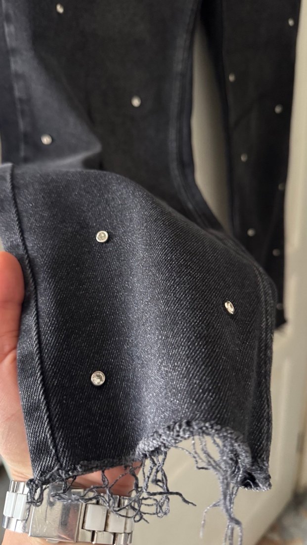 Gri taşlı Boru paça jean - Görsel 2