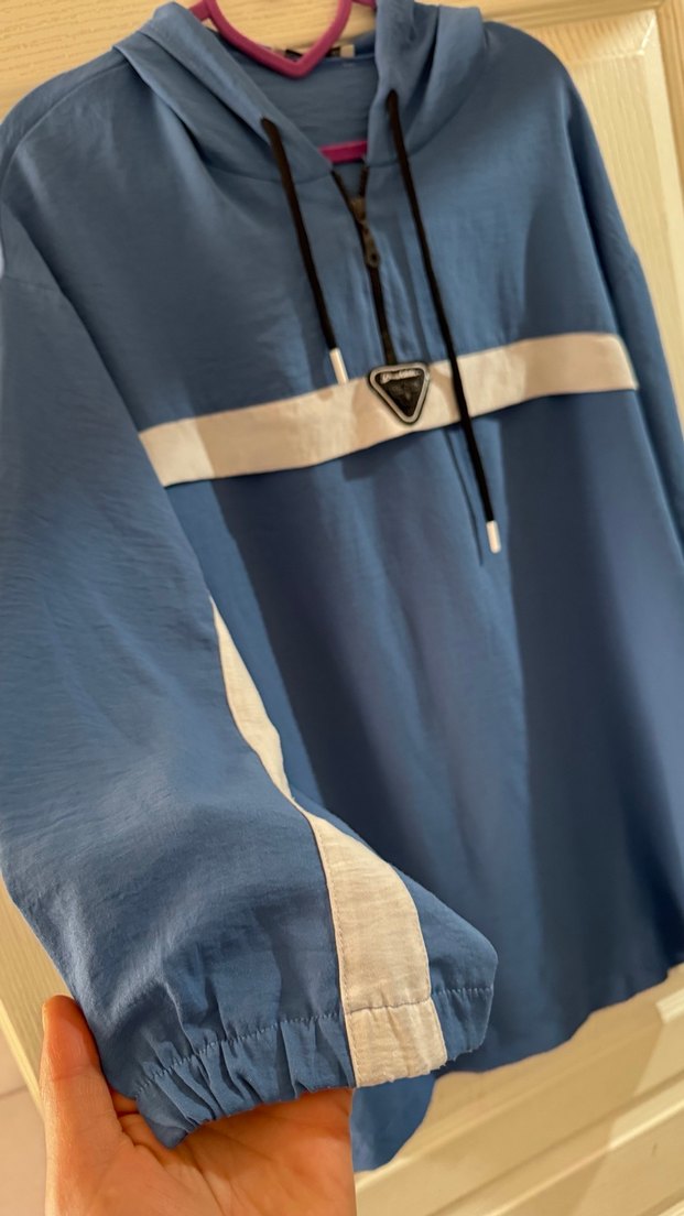 Mavi Kapüşonlu ayrobin Sweatshirt - Görsel 4
