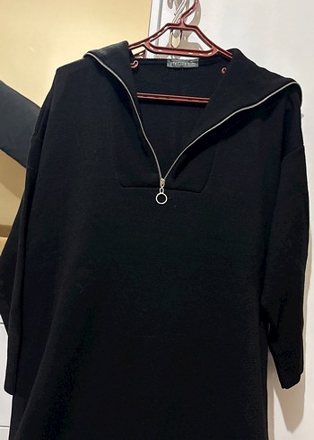 Siyah Uzun Kollu Yüksek Yakalı Uzun Elbise - Görsel 2