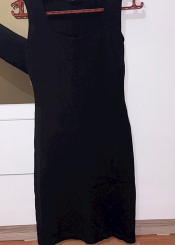 Siyah V Yaka Uzun Kollu Midi Elbise - Görsel 2