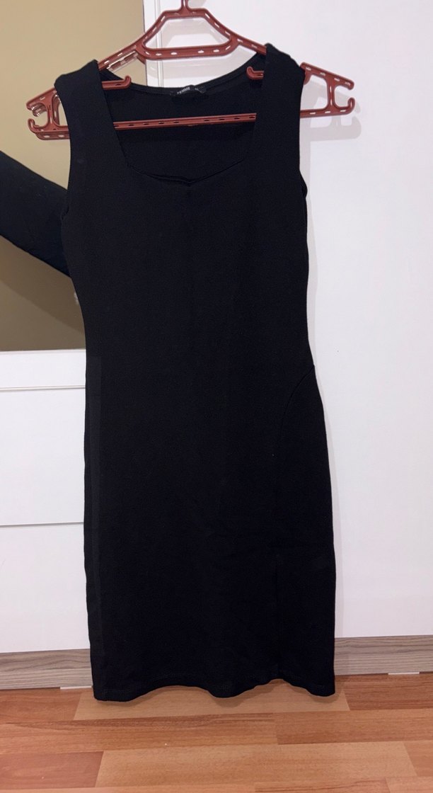 Siyah V Yaka Uzun Kollu Midi Elbise - Görsel 2