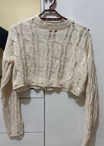 Bej Örgü Rahat Kesim Kadın Kazak - Görsel 2