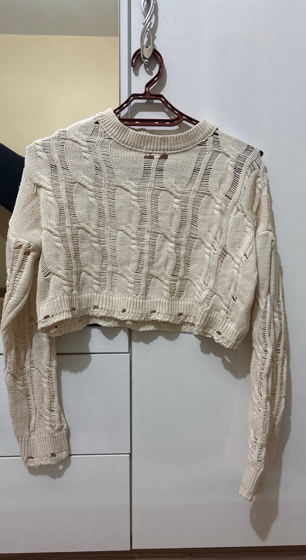 Bej Örgü Rahat Kesim Kadın Kazak - Görsel 2