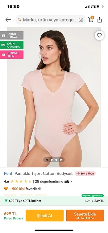 Penti pamuklu tişört cotton bodysuit