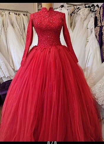 38 Beden kırmızı Renk Prenses Model Abiye