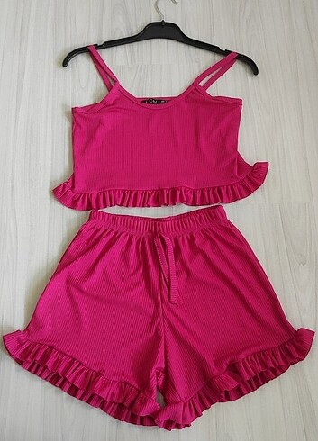 Fırfır Detaylı Şort Pijama Takımı