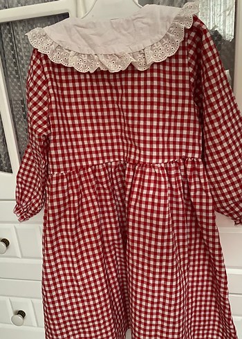 Kız Çocuk Kırmızı Fırfırlı Pamuklu Elbise - Görsel 4