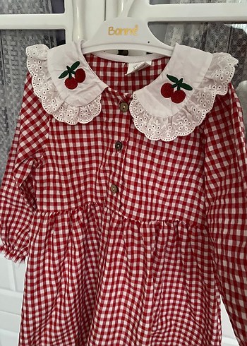 Kız Çocuk Kırmızı Fırfırlı Pamuklu Elbise - Görsel 3