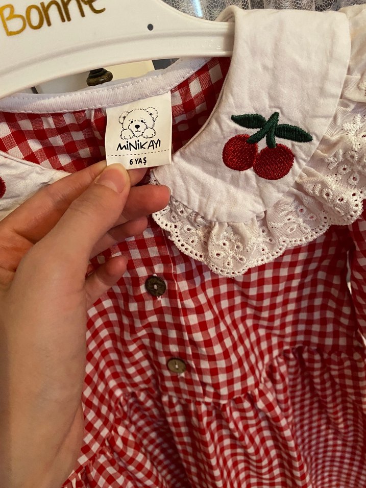 Kız Çocuk Kırmızı Fırfırlı Pamuklu Elbise - Görsel 2