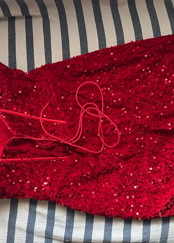 Parlak Kırmızı Straplez Mini Elbise - Görsel 4