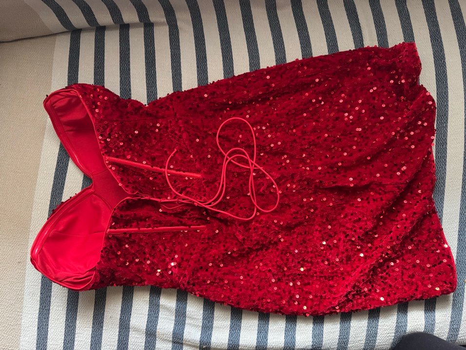 Parlak Kırmızı Straplez Mini Elbise - Görsel 4