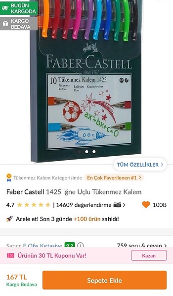 Faber castell ince uç tükenmez kalem