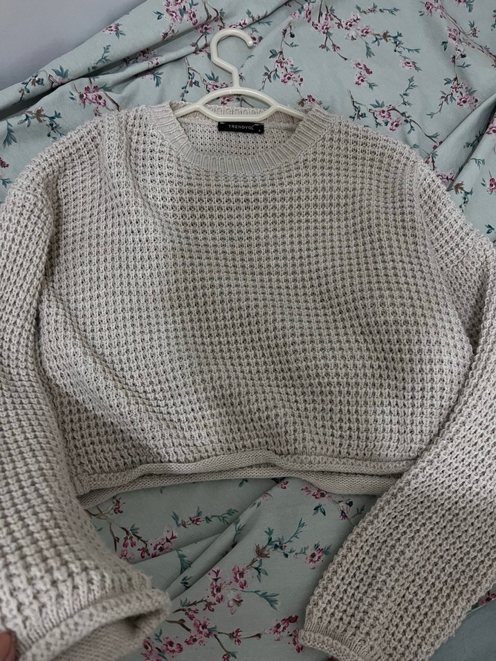 Bej Örgü Kadın Triko kazak - Görsel 2