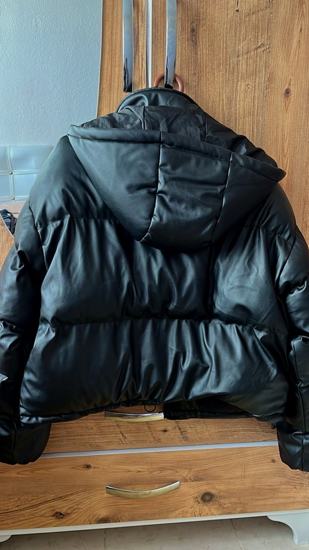 Kadın Siyah Deri mont - Görsel 3