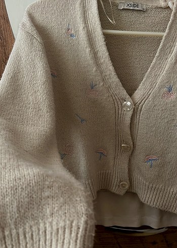 Nakışlı Bej Midi Kadın Hırka - Görsel 2